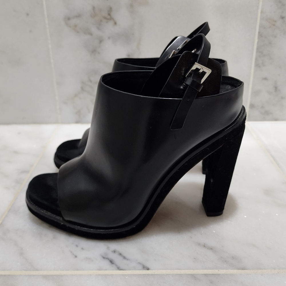 Alexander Wang Kendra Black Leather Slingback Open Toe Heels 37